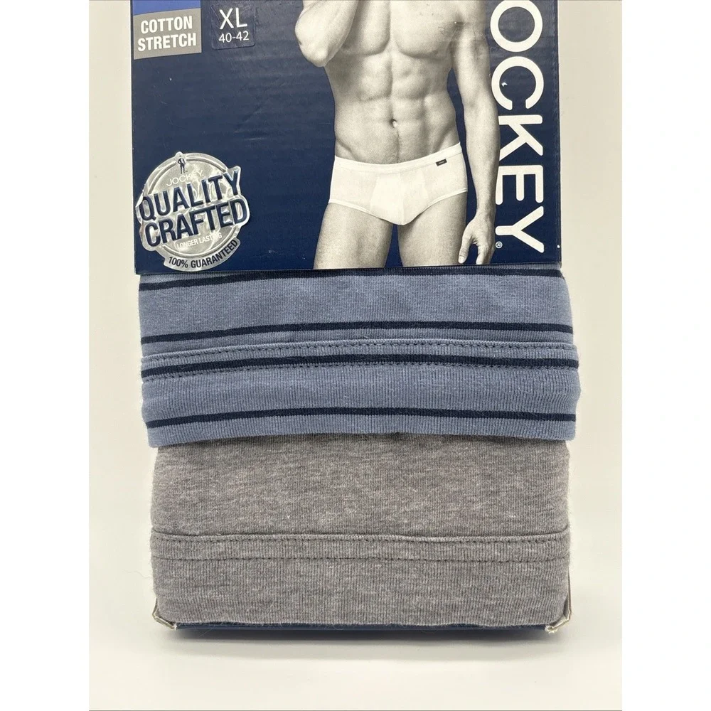 2013 Jockey Men's  Cotton Low Rise Briefs 2 Pack Blue Gray Striped XL 40-42 New